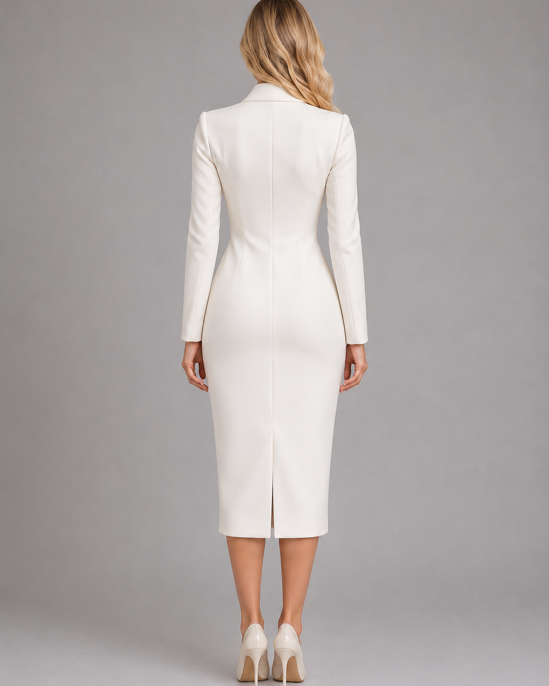 Abito Blazer Donna Midi Bianco Sartoriale da Cerimonia