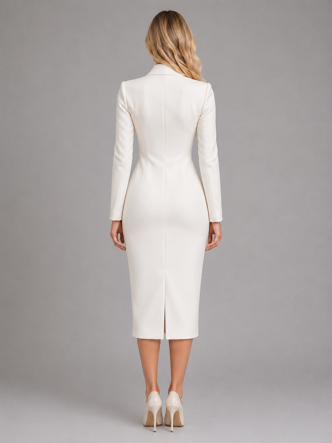 Abito Blazer Donna Midi Bianco Sartoriale da Cerimonia