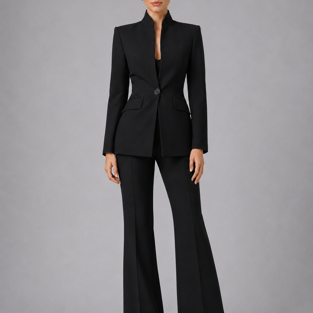 Tailleur Donna Blazer Senza Collo e Pantaloni Palazzo Minimal