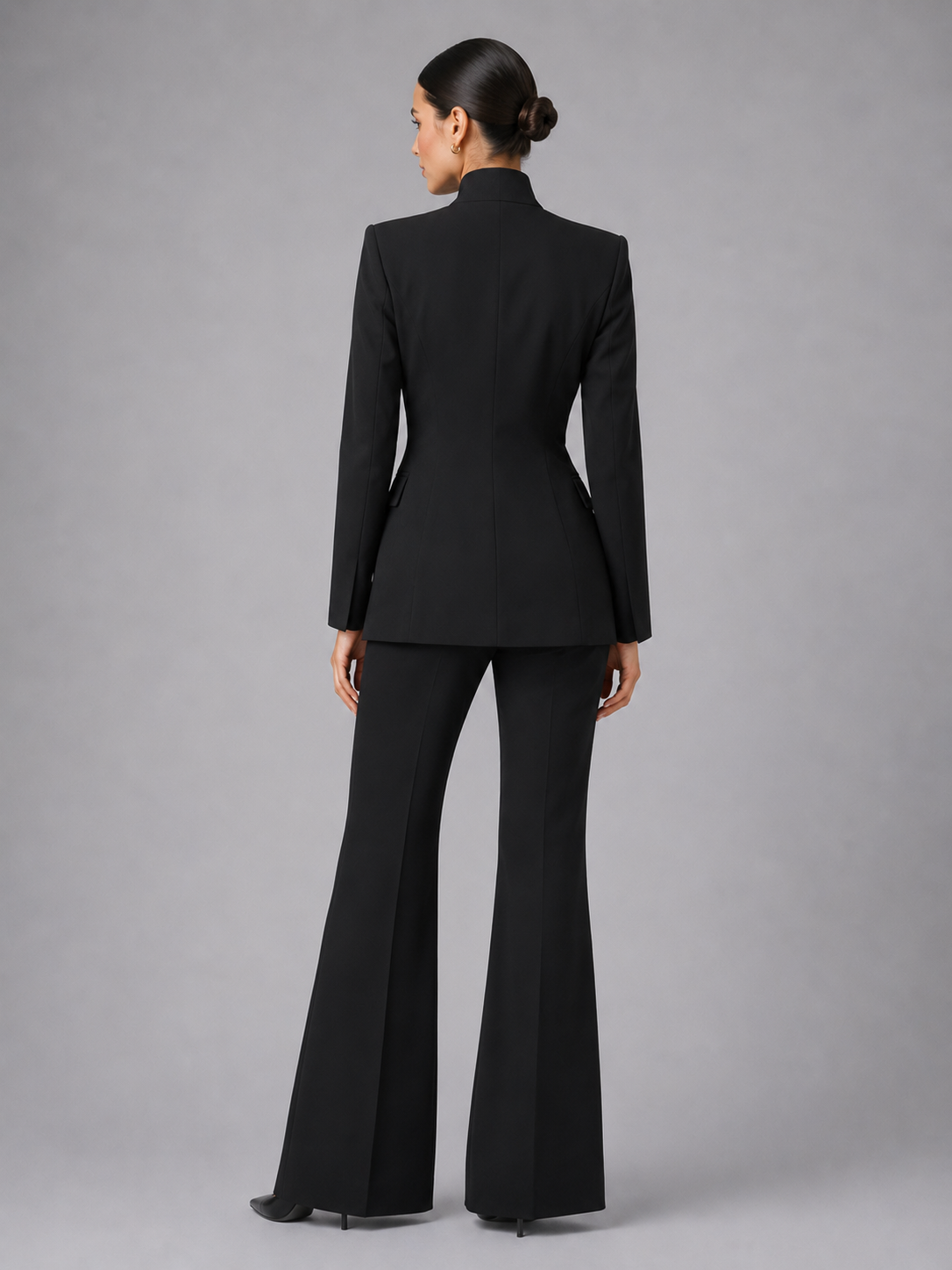 Tailleur Donna Blazer Senza Collo e Pantaloni Palazzo Minimal