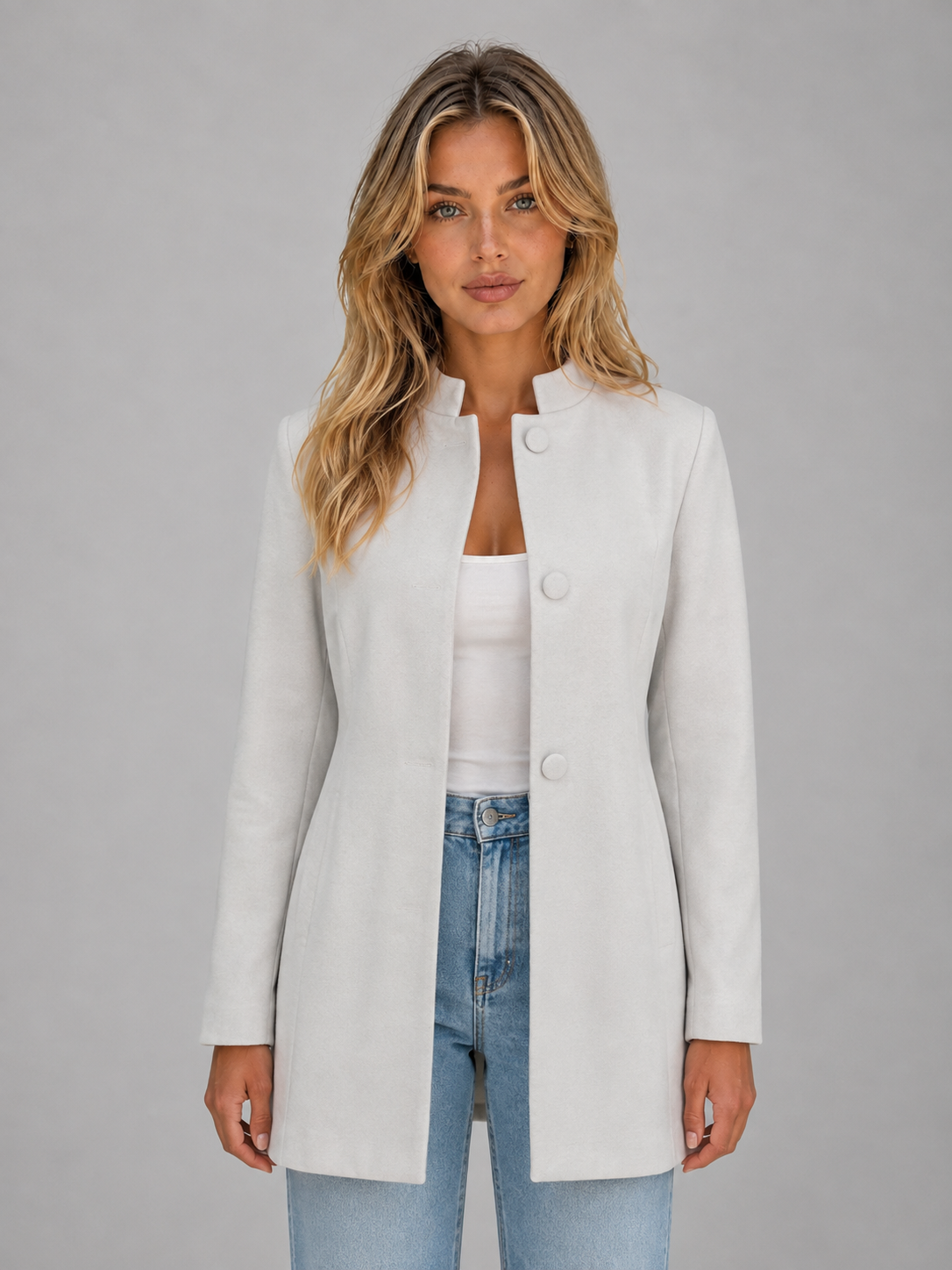 Cappotto Donna Sartoriale Lungo con Bottoni Coperti