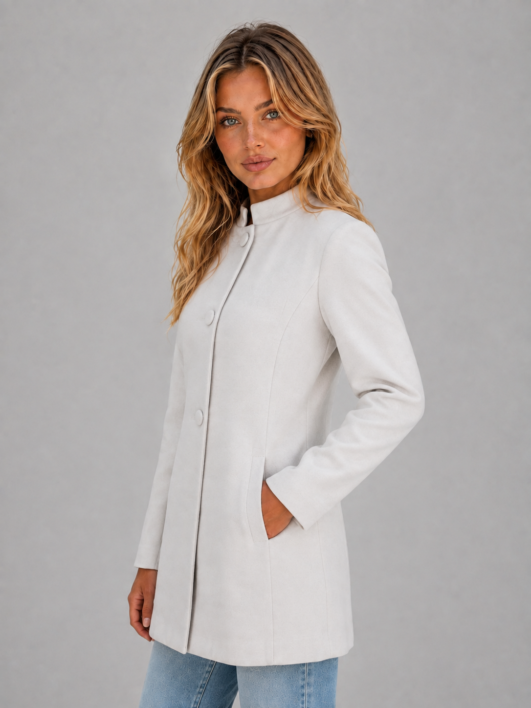 Cappotto Donna Sartoriale Lungo con Bottoni Coperti
