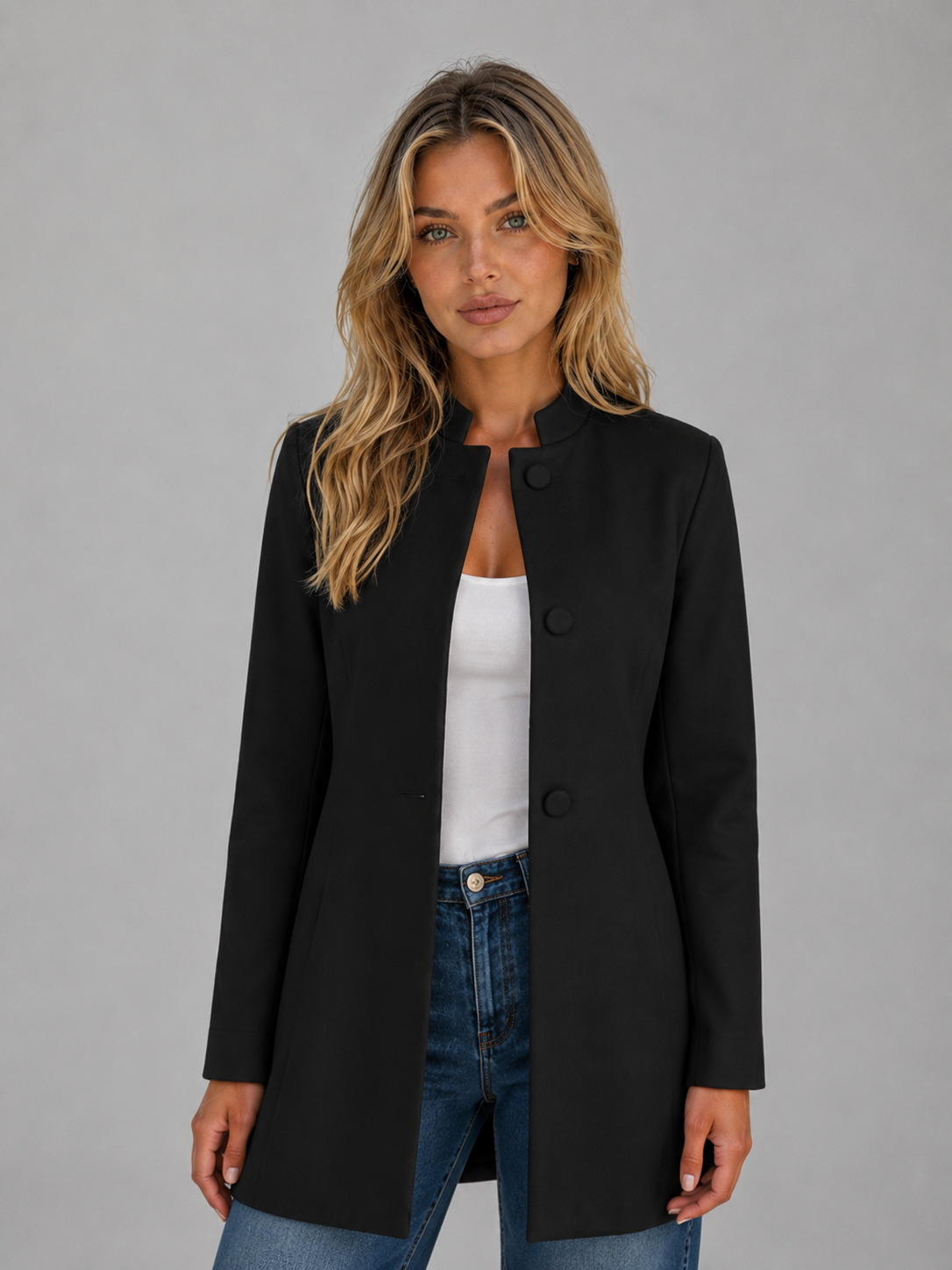 Cappotto Donna Sartoriale Lungo con Bottoni Coperti