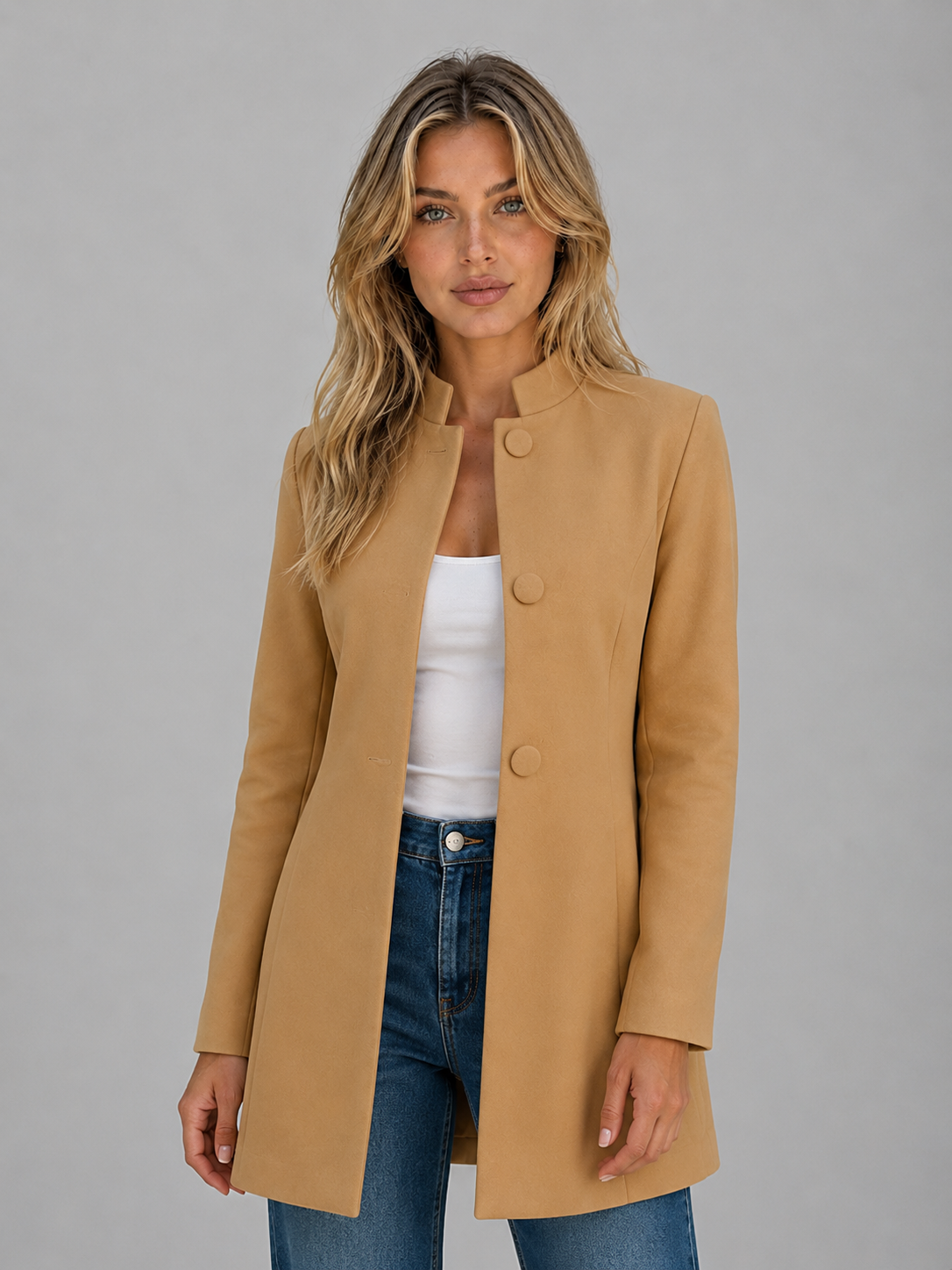 Cappotto Donna Sartoriale Lungo con Bottoni Coperti