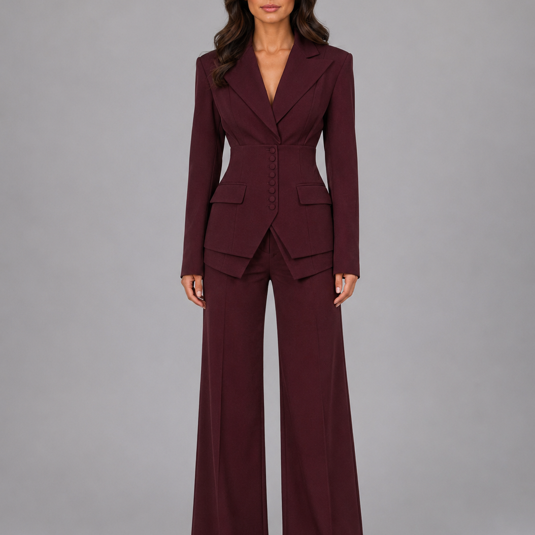 Tailleur Donna Tre Pezzi Vita Definita e Pantaloni Palazzo