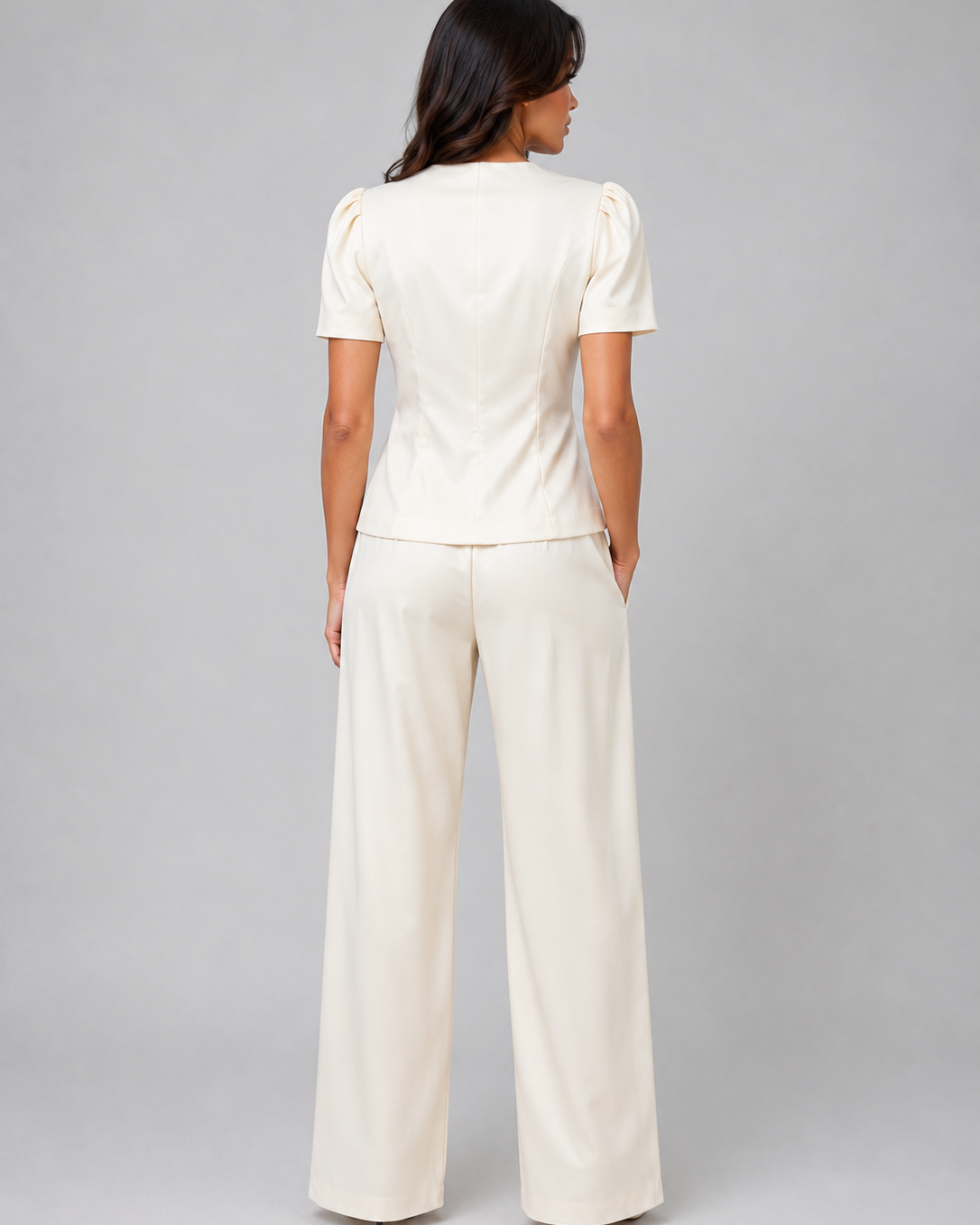Tailleur Donna Blazer Maniche Corte e Pantaloni Gamba Ampia