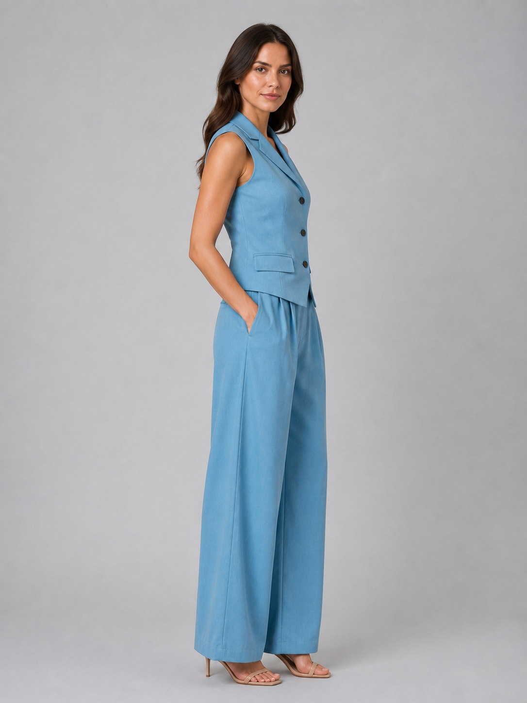 Completo Donna Gilet e Pantaloni Palazzo Smart Elegante