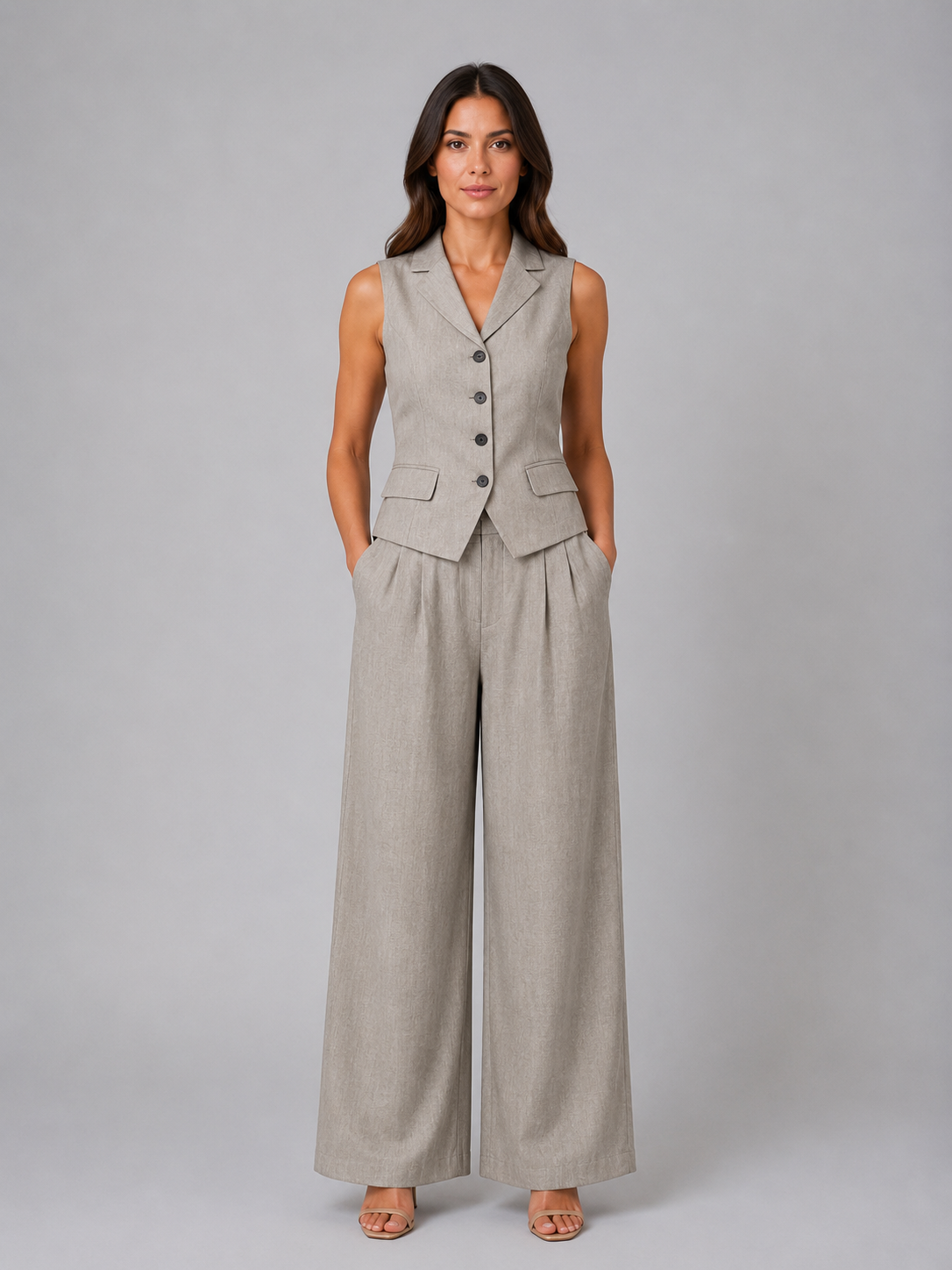 Completo Donna Gilet e Pantaloni Palazzo Smart Elegante