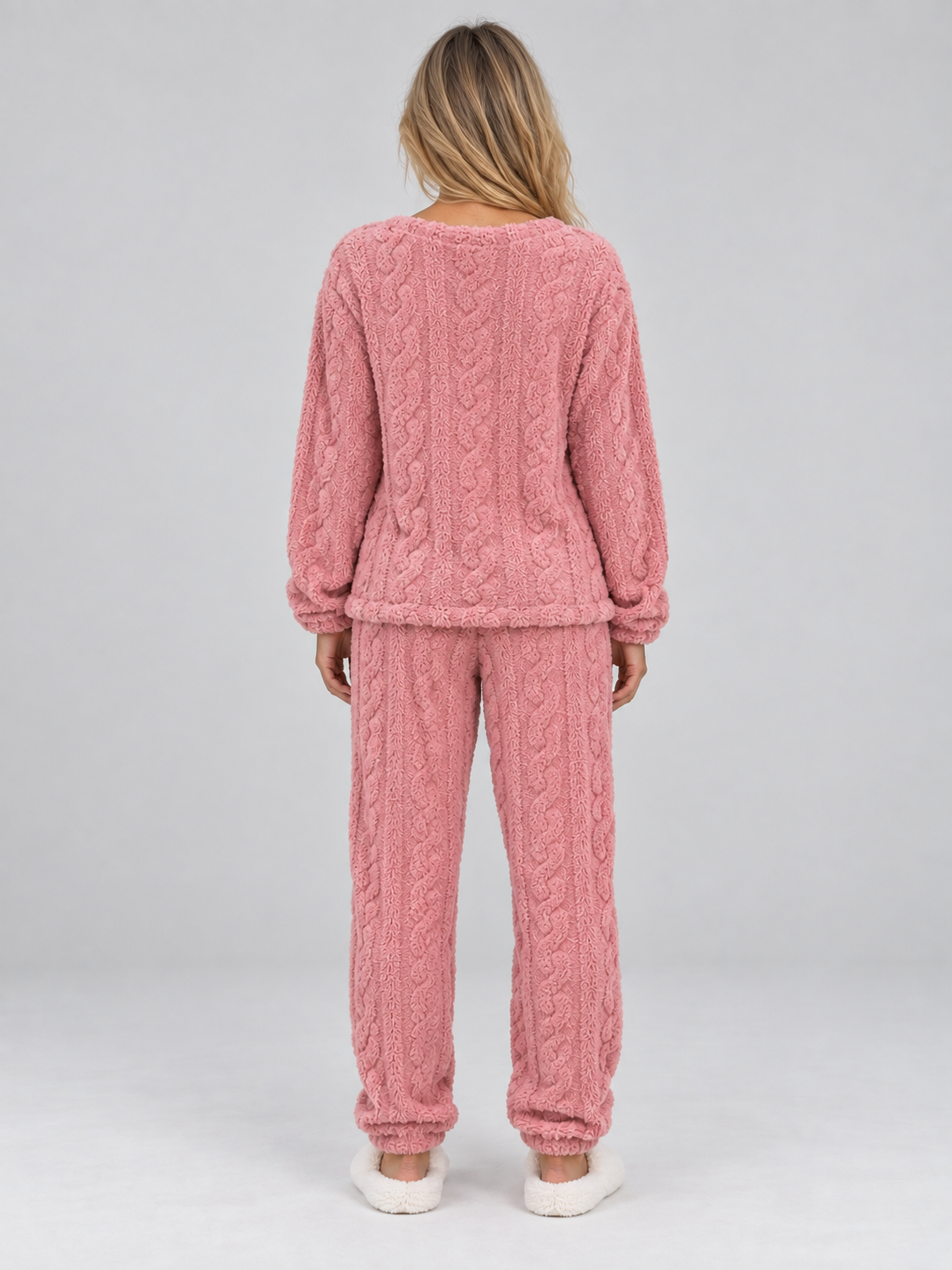 Pigiama Donna Termico in Pile Effetto Trecce Top e Pantaloni