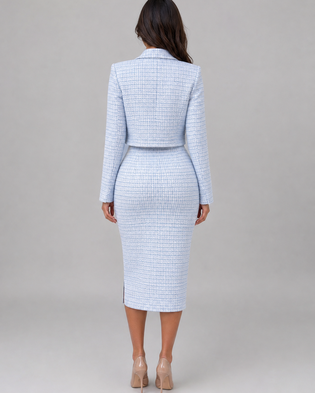 Completo Donna in Tweed Abito Midi e Blazer Corto