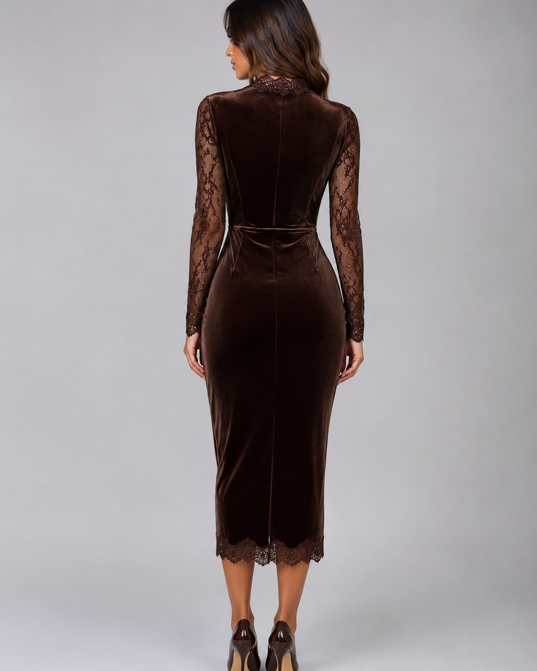 Abito Midi Donna in Velluto e Pizzo Cut-Out da Sera