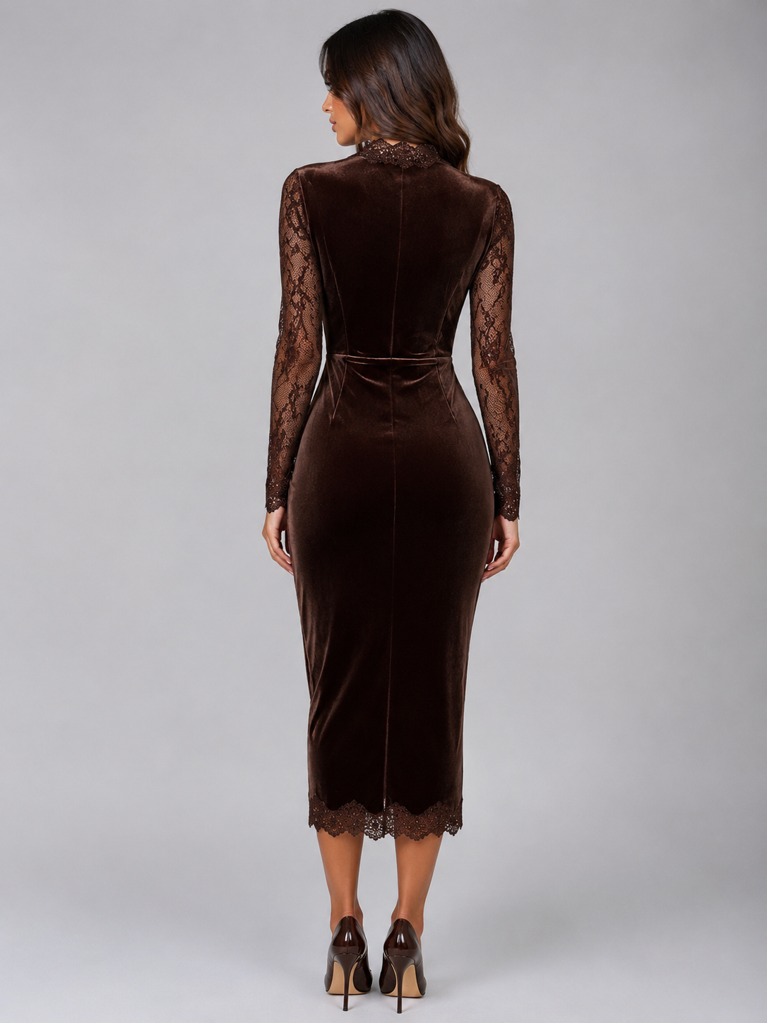 Abito Midi Donna in Velluto e Pizzo Cut-Out da Sera