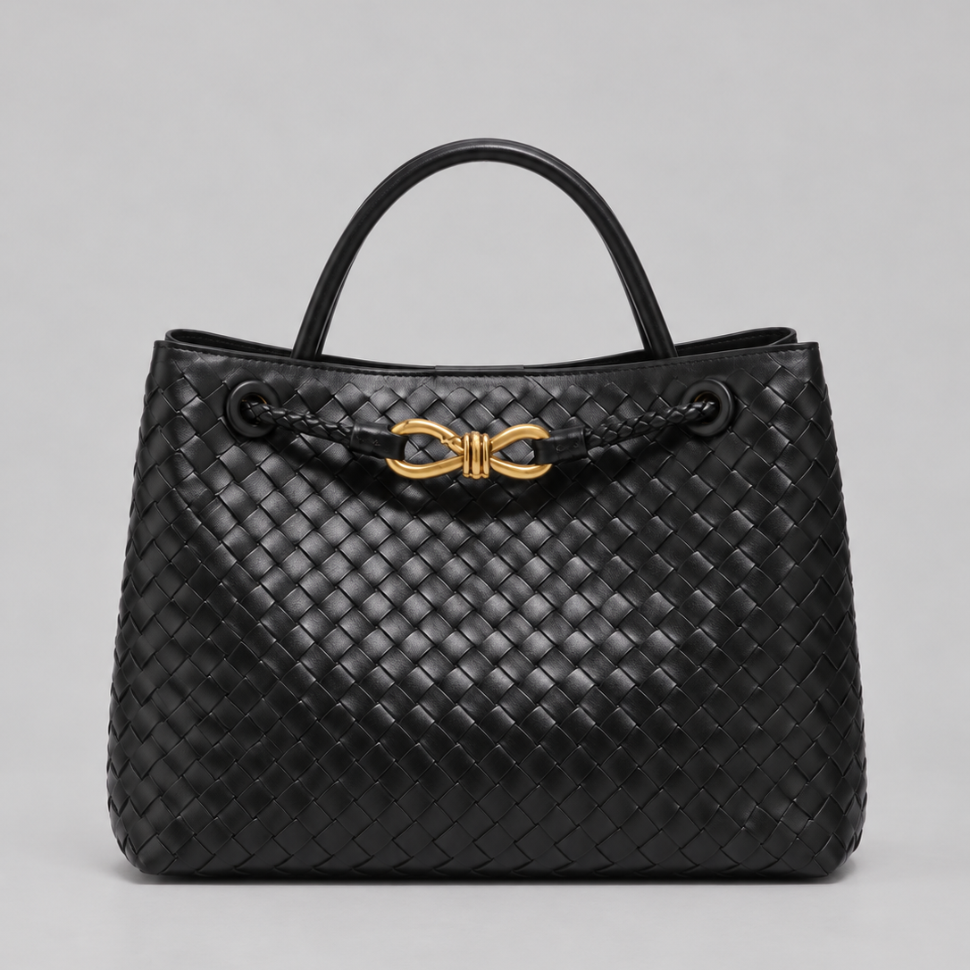 Borsa Donna Intrecciata in Pelle Vegana con Dettagli Oro