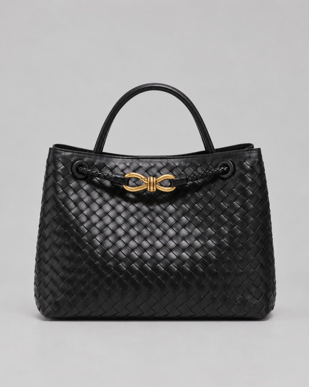 Borsa Donna Intrecciata in Pelle Vegana con Dettagli Oro