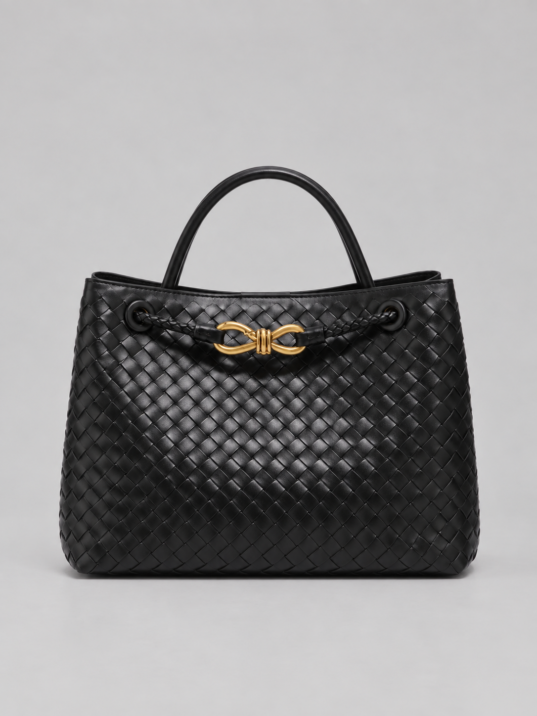 Borsa Donna Intrecciata in Pelle Vegana con Dettagli Oro
