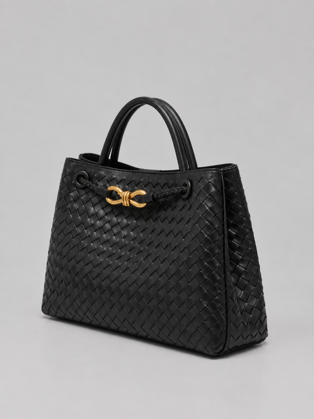 Borsa Donna Intrecciata in Pelle Vegana con Dettagli Oro
