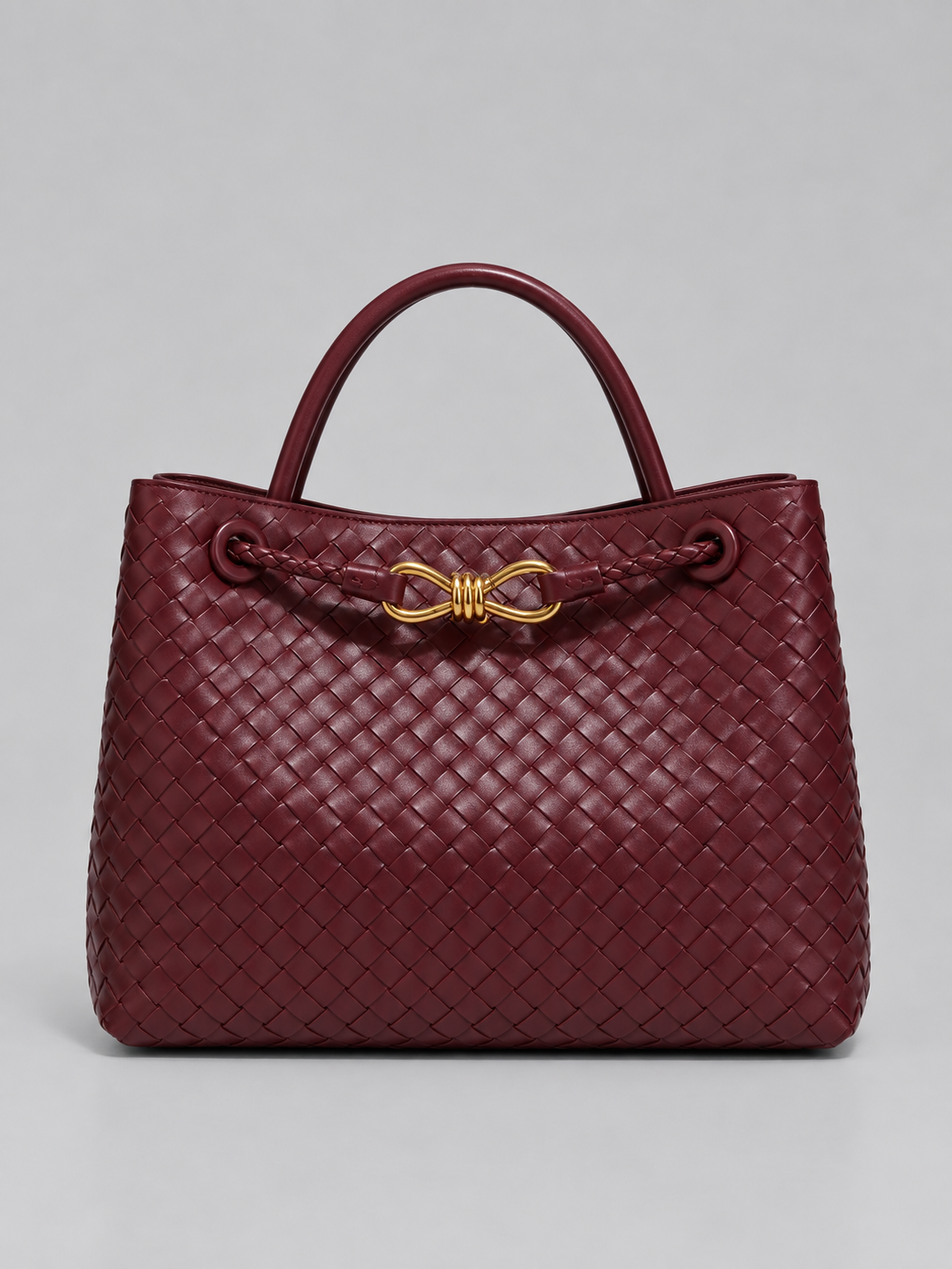 Borsa Donna Intrecciata in Pelle Vegana con Dettagli Oro