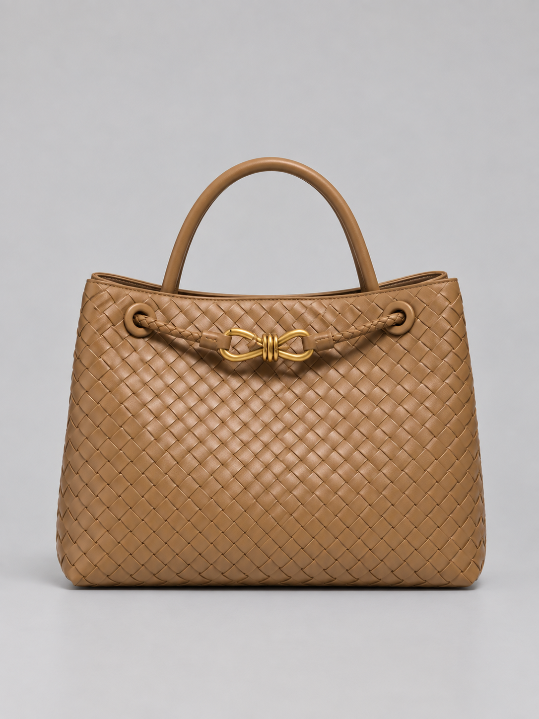 Borsa Donna Intrecciata in Pelle Vegana con Dettagli Oro