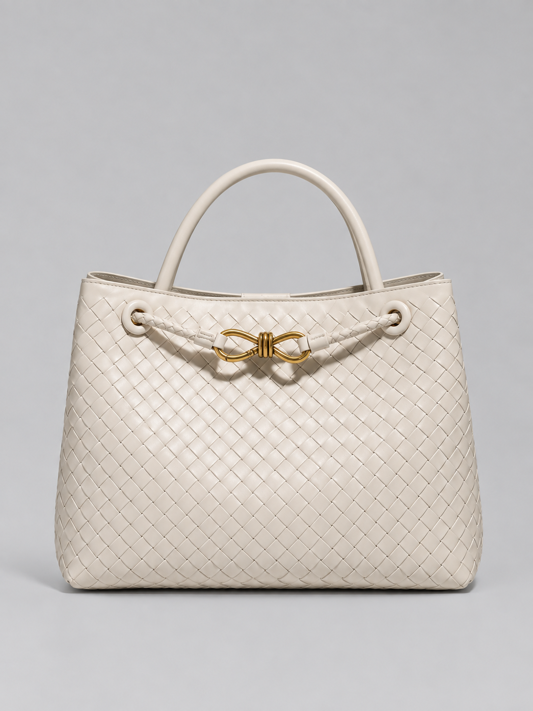 Borsa Donna Intrecciata in Pelle Vegana con Dettagli Oro