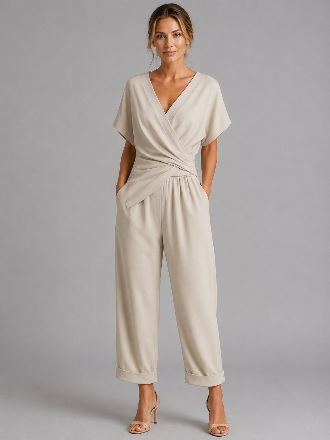 Completo Donna Top a Portafoglio e Pantaloni Cropped Estivo
