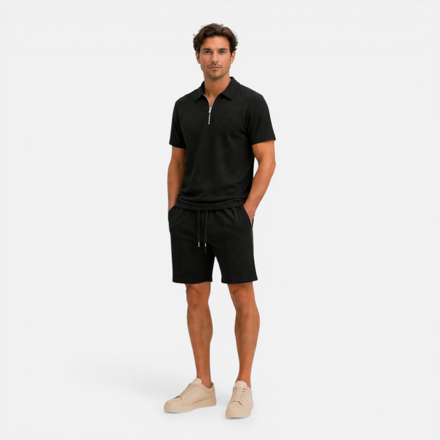 Completo Uomo Polo con Zip e Pantaloncini Estivo Coordinato