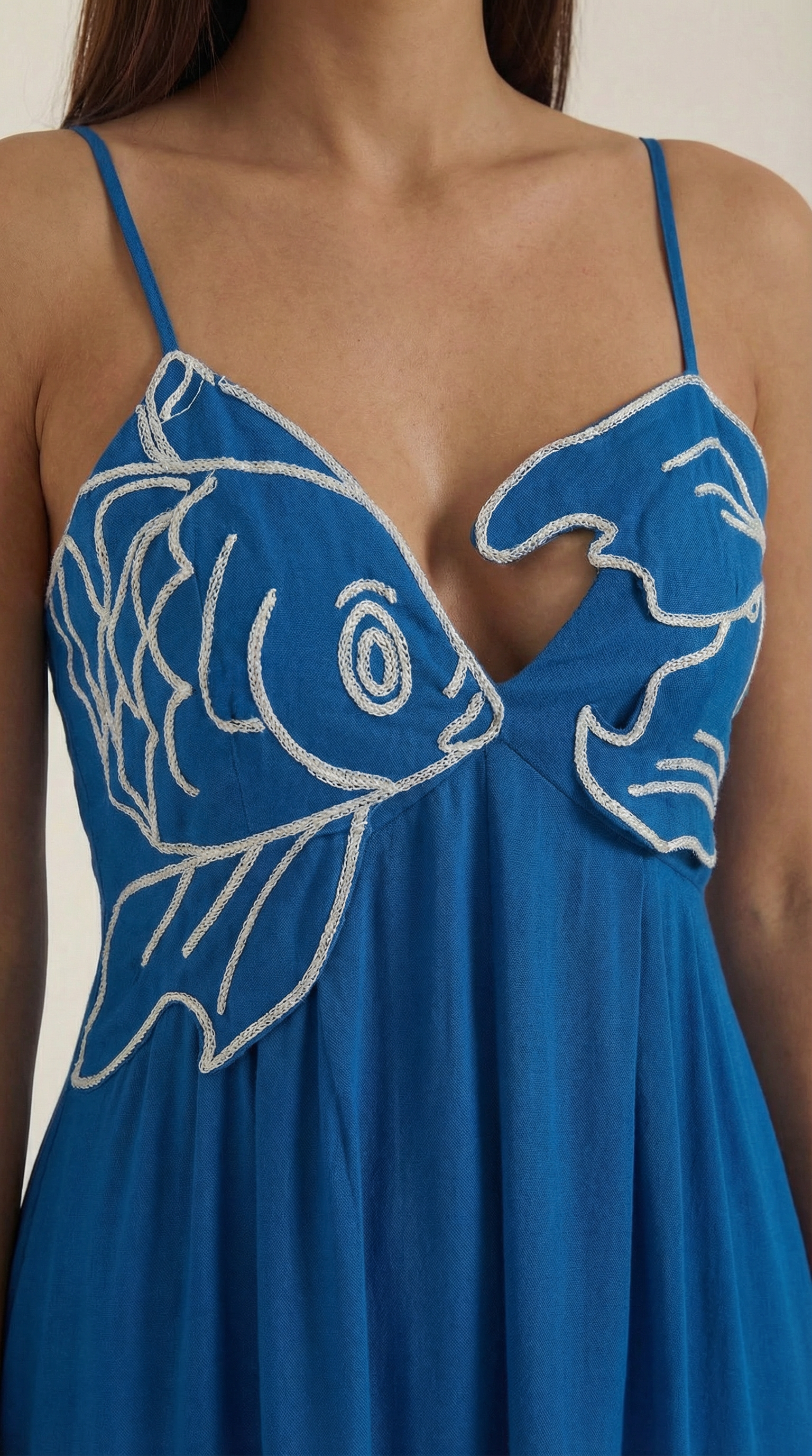 Abito Lungo Donna Ricamato Boho Spalline Sottili Fluido