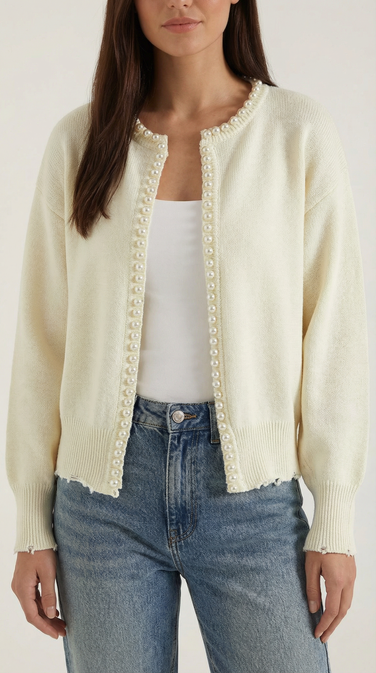 Cardigan Donna con Perle in Maglia Morbida Glamour