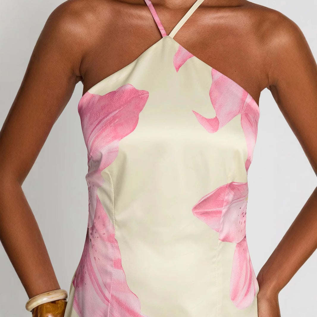 Aurazio Vestito Corto Floreale Scollo Halter Per Donna