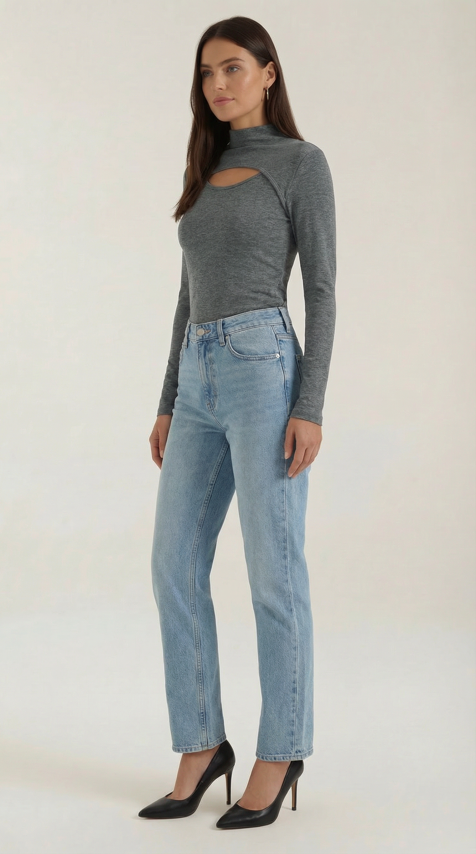 Aurazio Maglia a Maniche Lunghe con Tagli da Donna