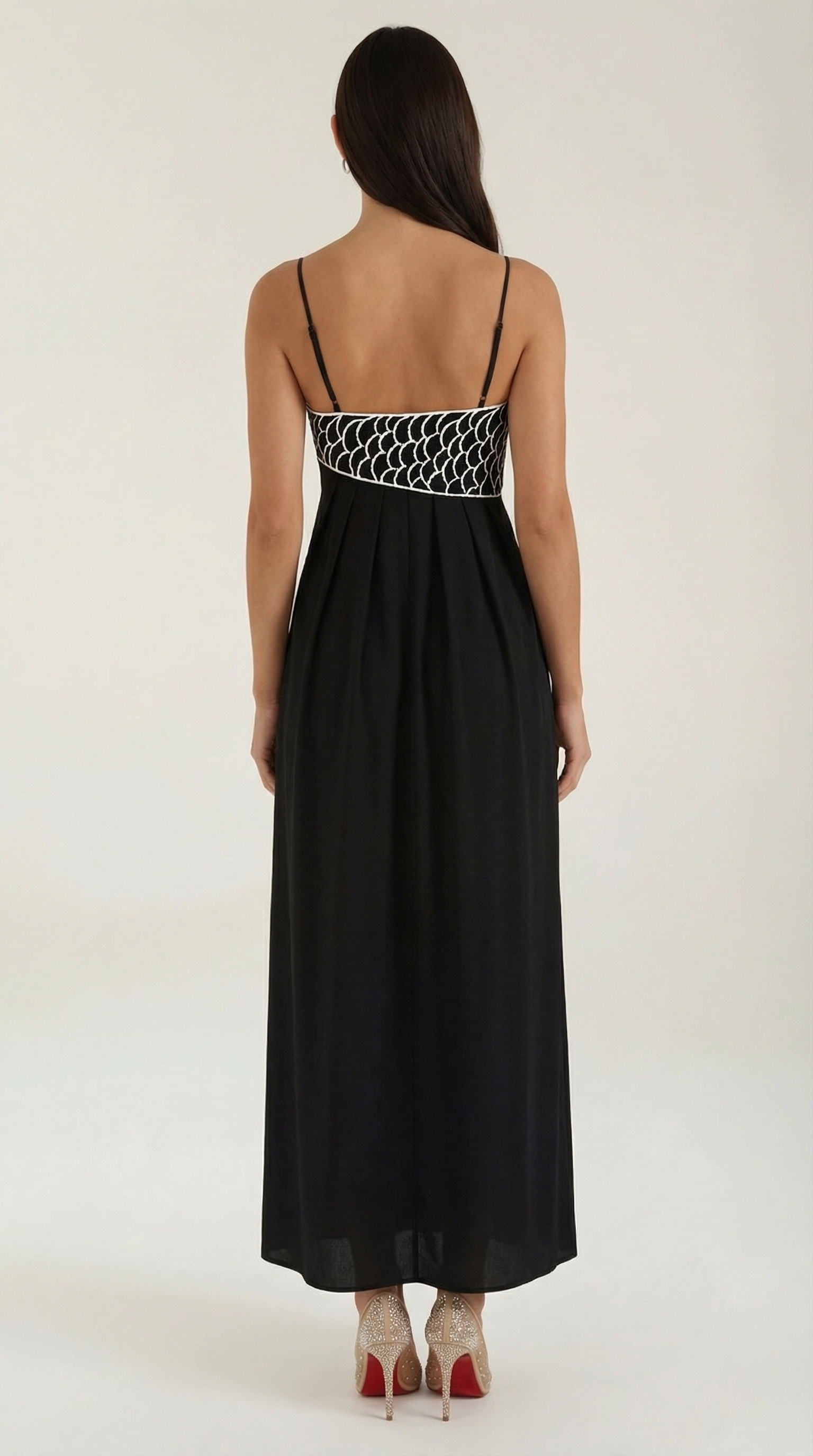 Abito Lungo Donna Ricamato Boho Spalline Sottili Fluido