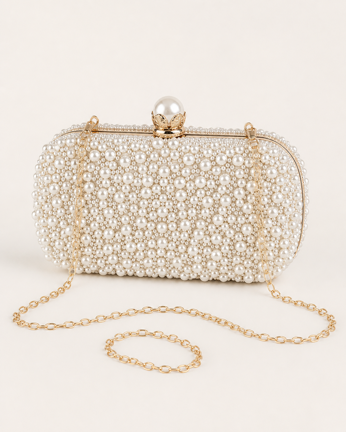 Pochette Donna con Perle Chiusura a Clic Clac e Catena