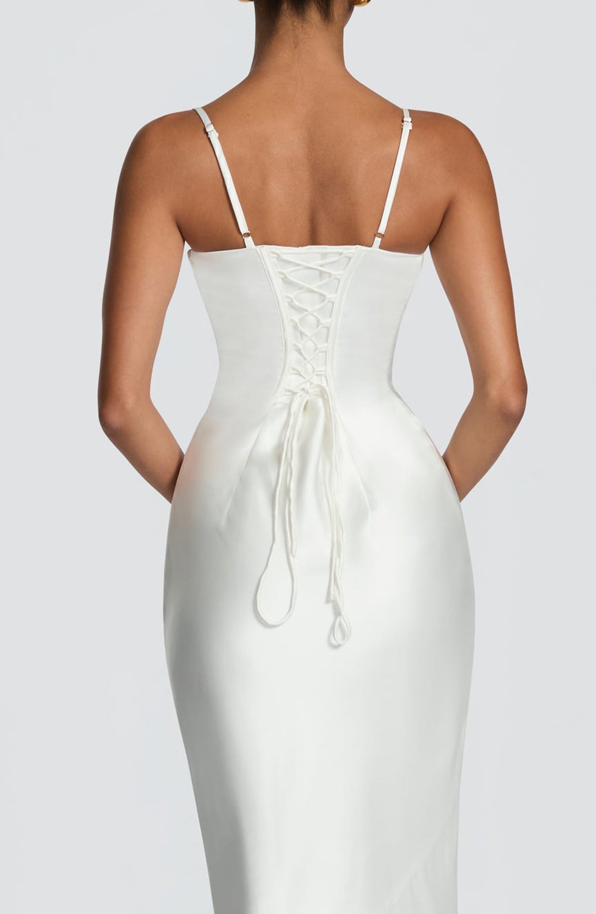 Abito Donna Lungo in Raso da Sera Scollo a Cuore Schiena Corsetto