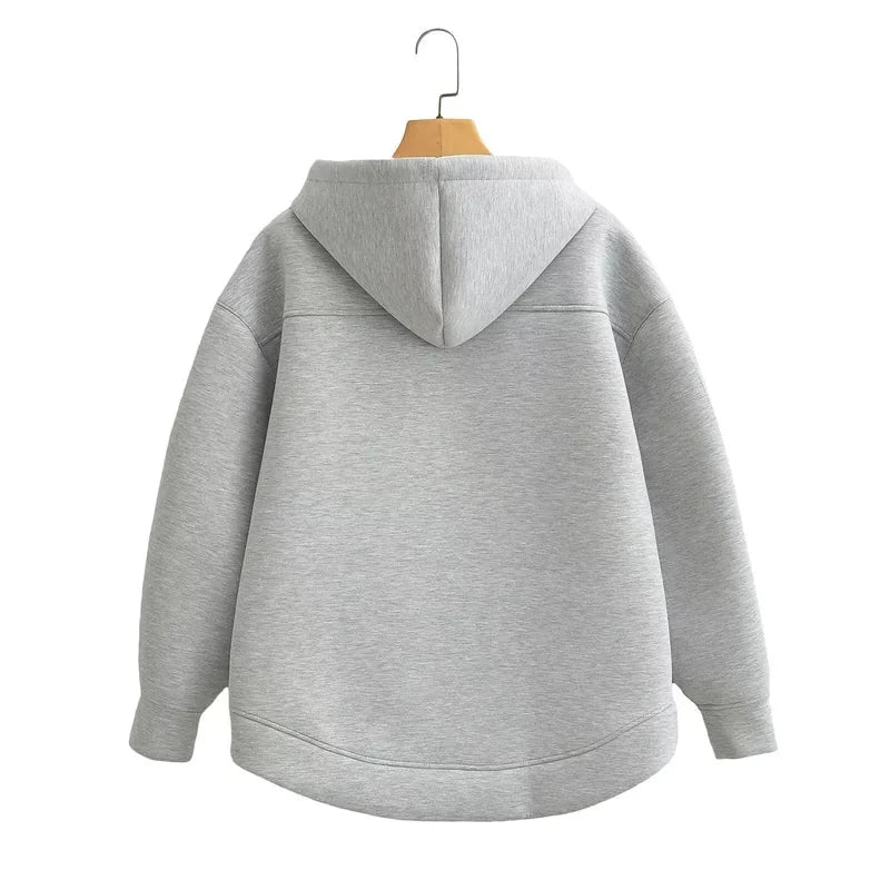 Felpa Donna con Cappuccio Zip Intera Oversize Coulisse Tasche