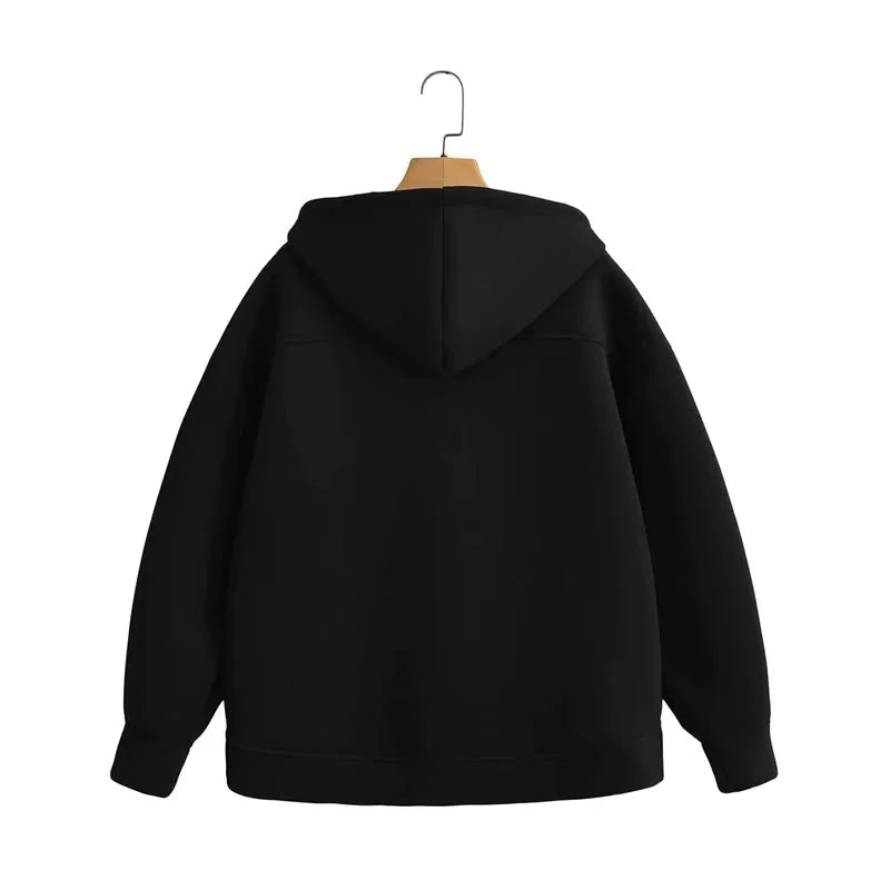 Felpa Donna con Cappuccio Zip Intera Oversize Coulisse Tasche