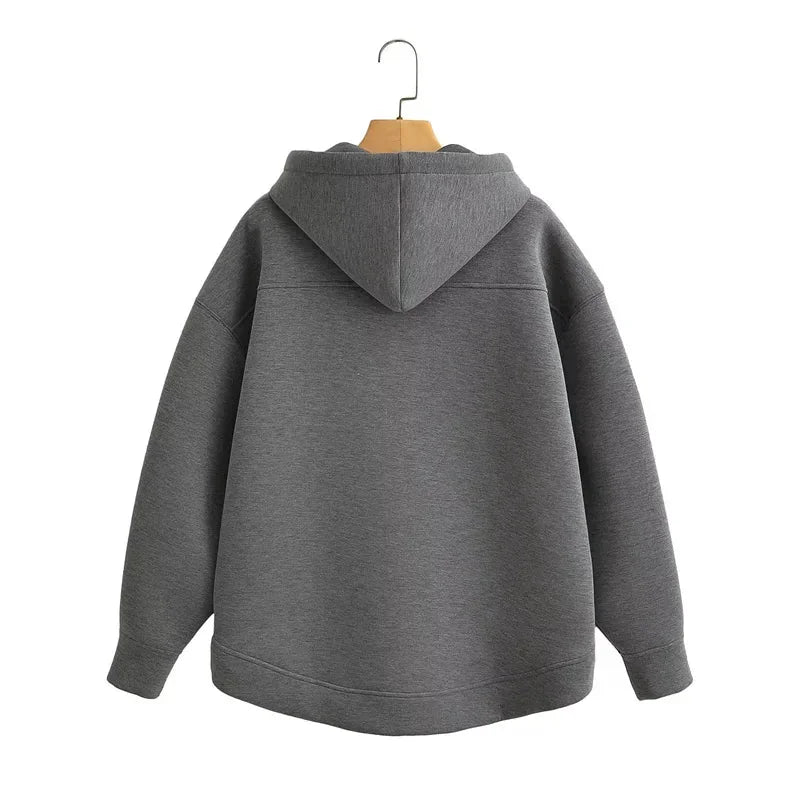Felpa Donna con Cappuccio Zip Intera Oversize Coulisse Tasche