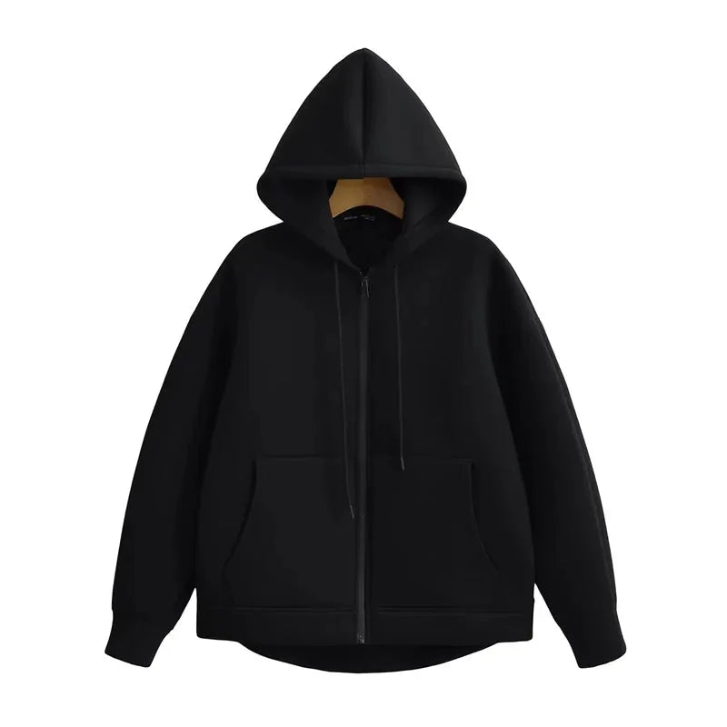 Felpa Donna con Cappuccio Zip Intera Oversize Coulisse Tasche