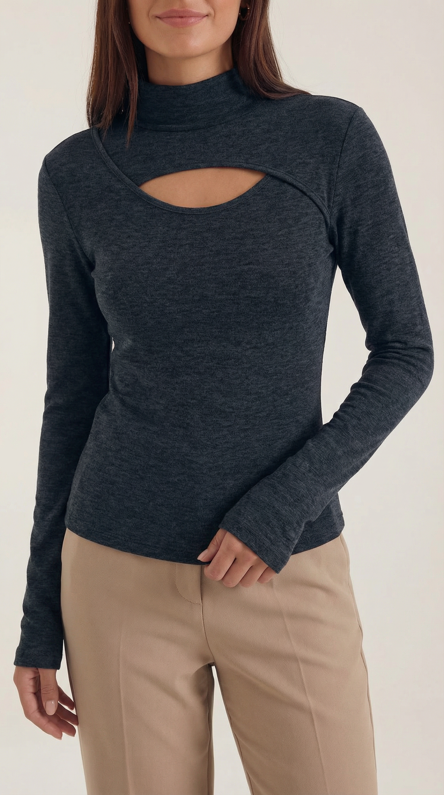 Aurazio Maglia a Maniche Lunghe con Tagli da Donna