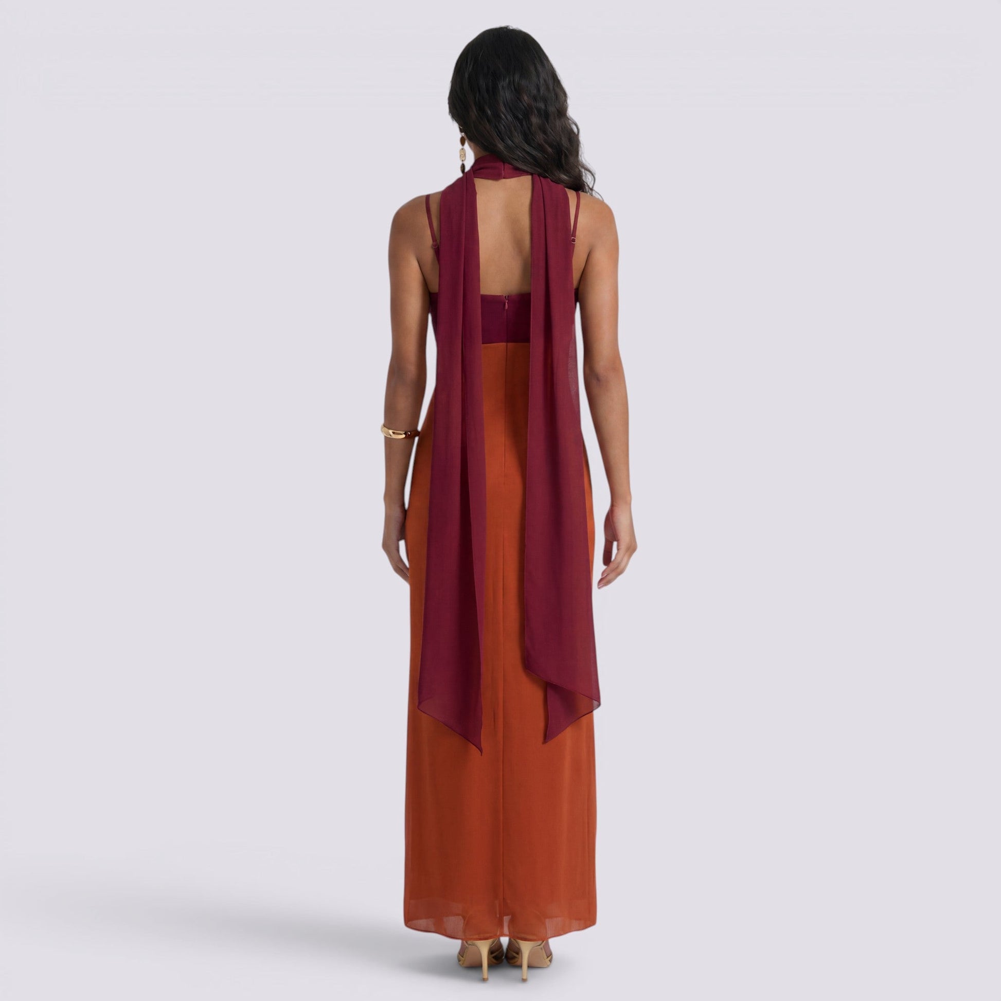 Abito Lungo Donna Elegante Boho Scollo a V da Cerimonia