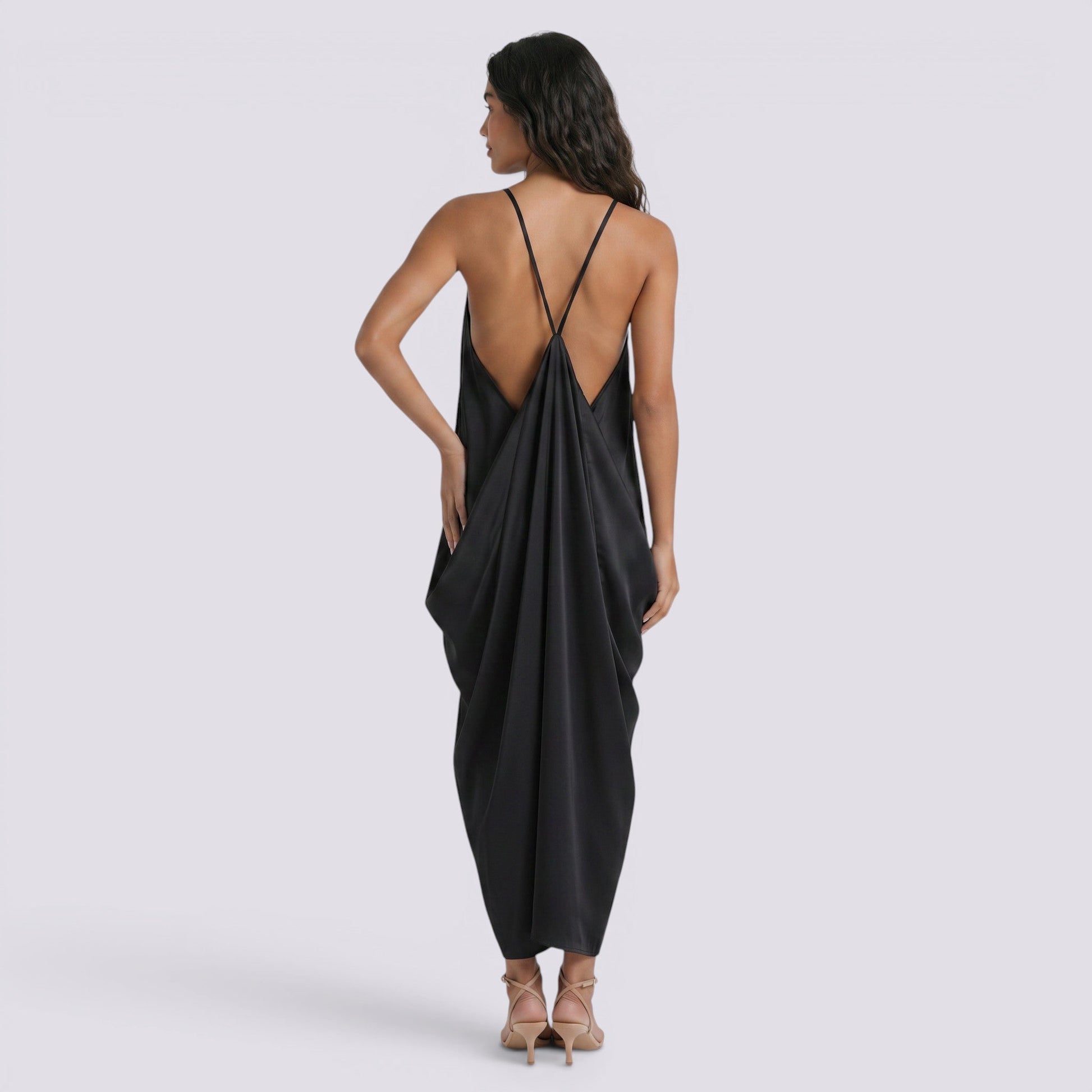 Abito Lungo Donna Halter in Raso Linea A Elegante