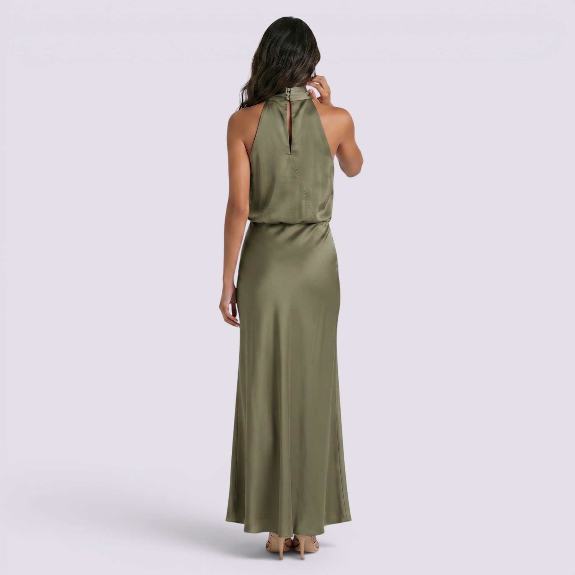 Abito Lungo Donna in Raso da Sera Elegante Fluido