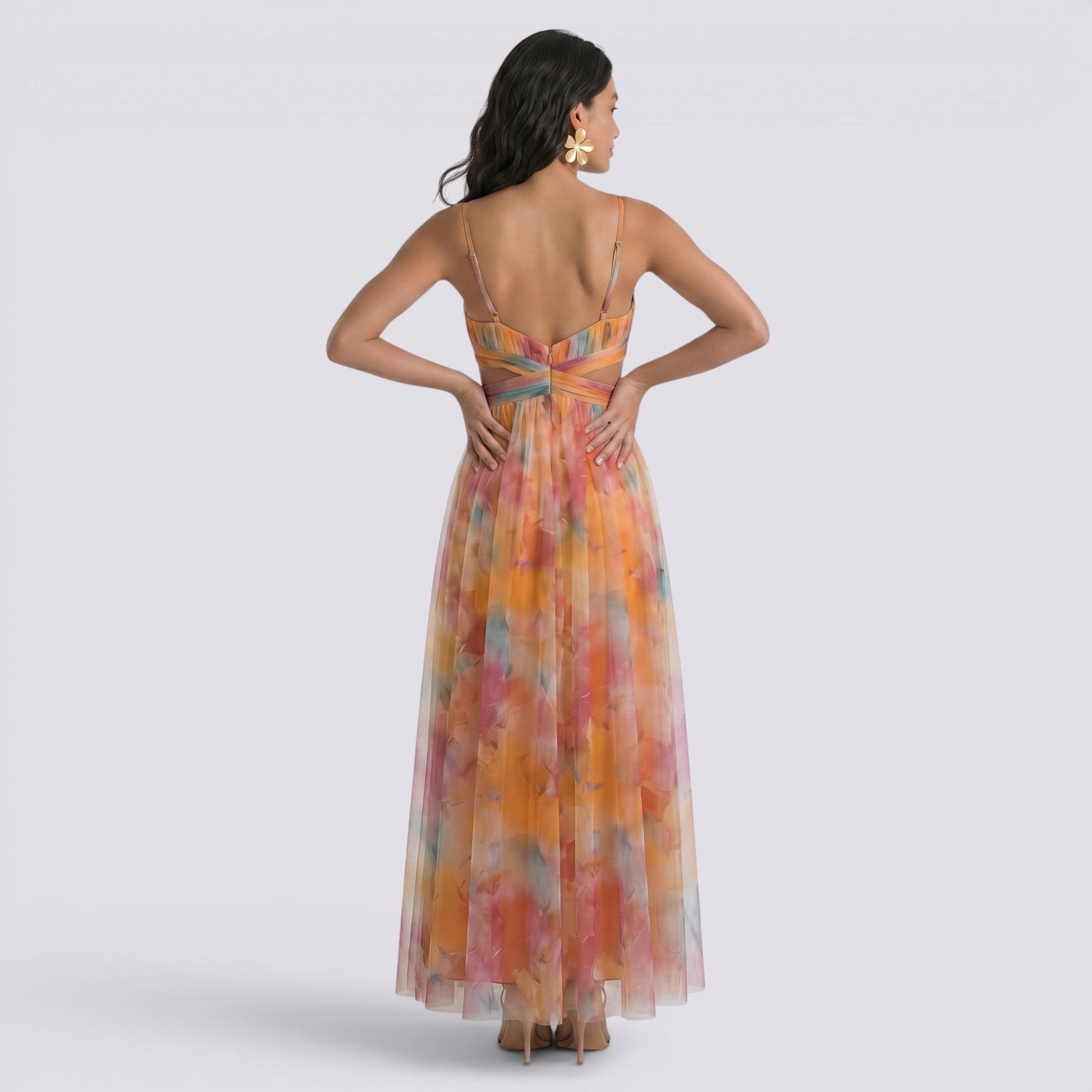 Abito Lungo Donna Stampato Halter Elegante da Cerimonia