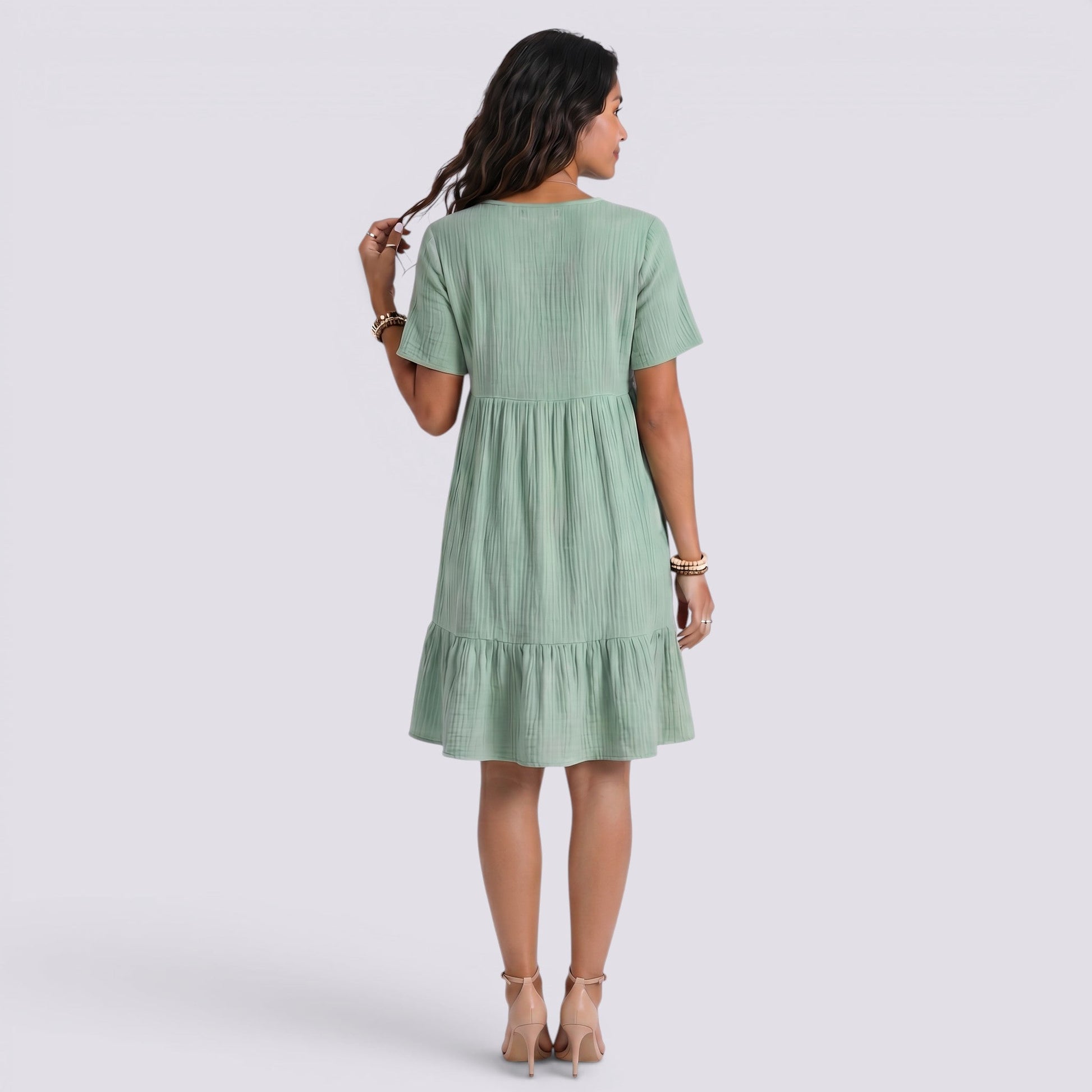 Abito Corto Donna Estivo Scollo a V Boho Fluido