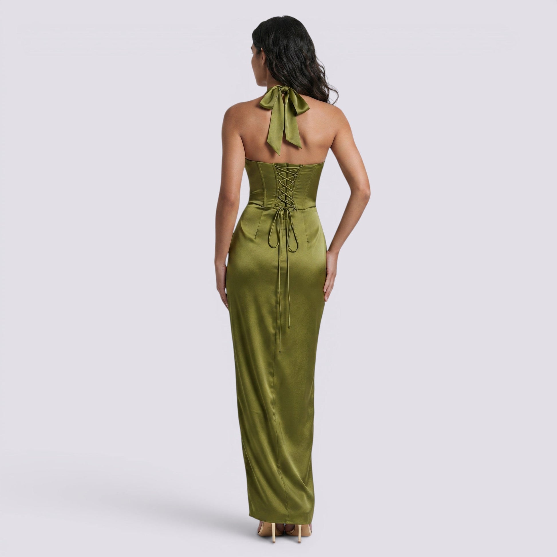 Abito Lungo Donna Halter Fluido Elegante da Cerimonia