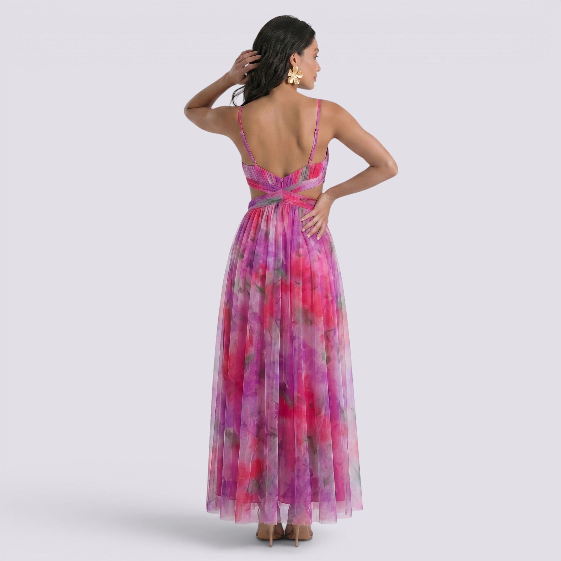 Abito Lungo Donna Stampato Halter Elegante da Cerimonia
