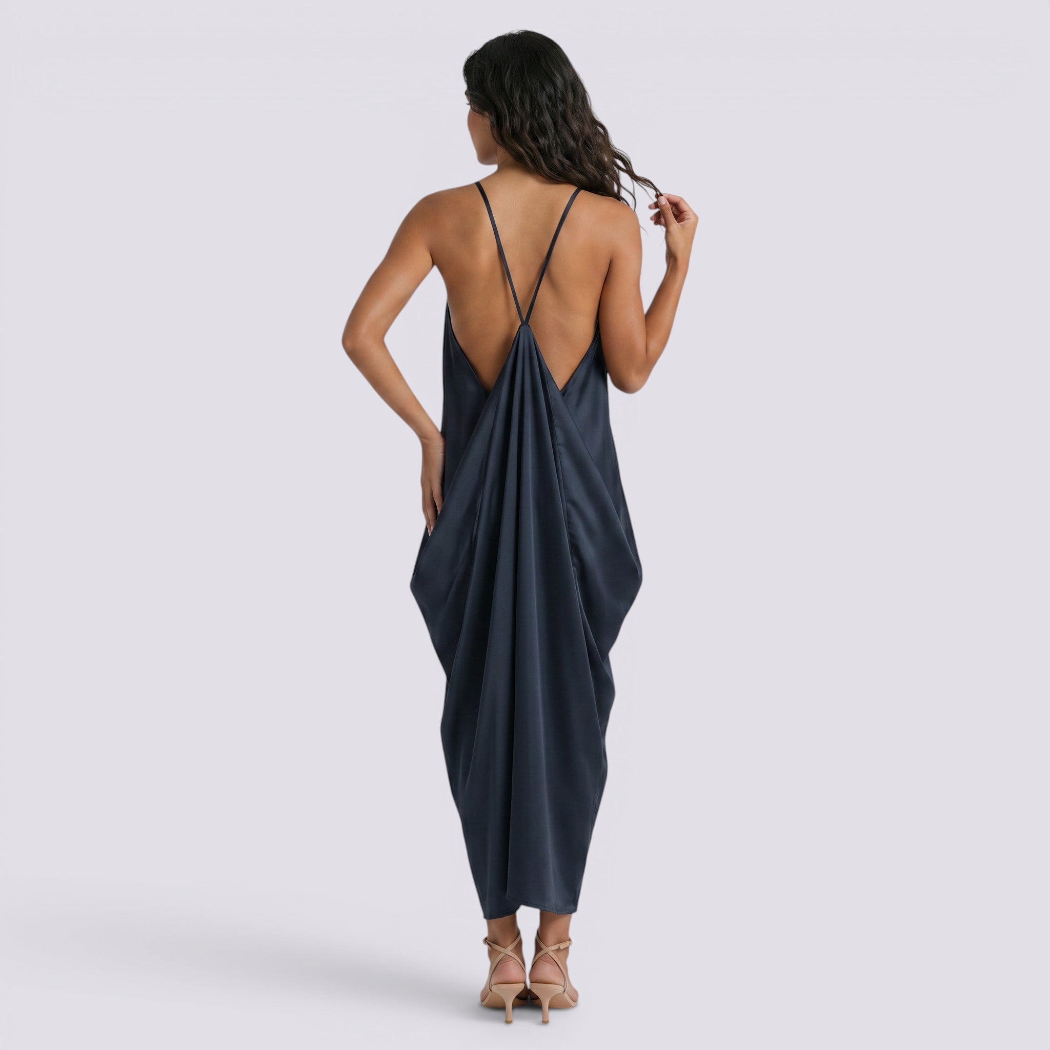Abito Lungo Donna Halter in Raso Linea A Elegante
