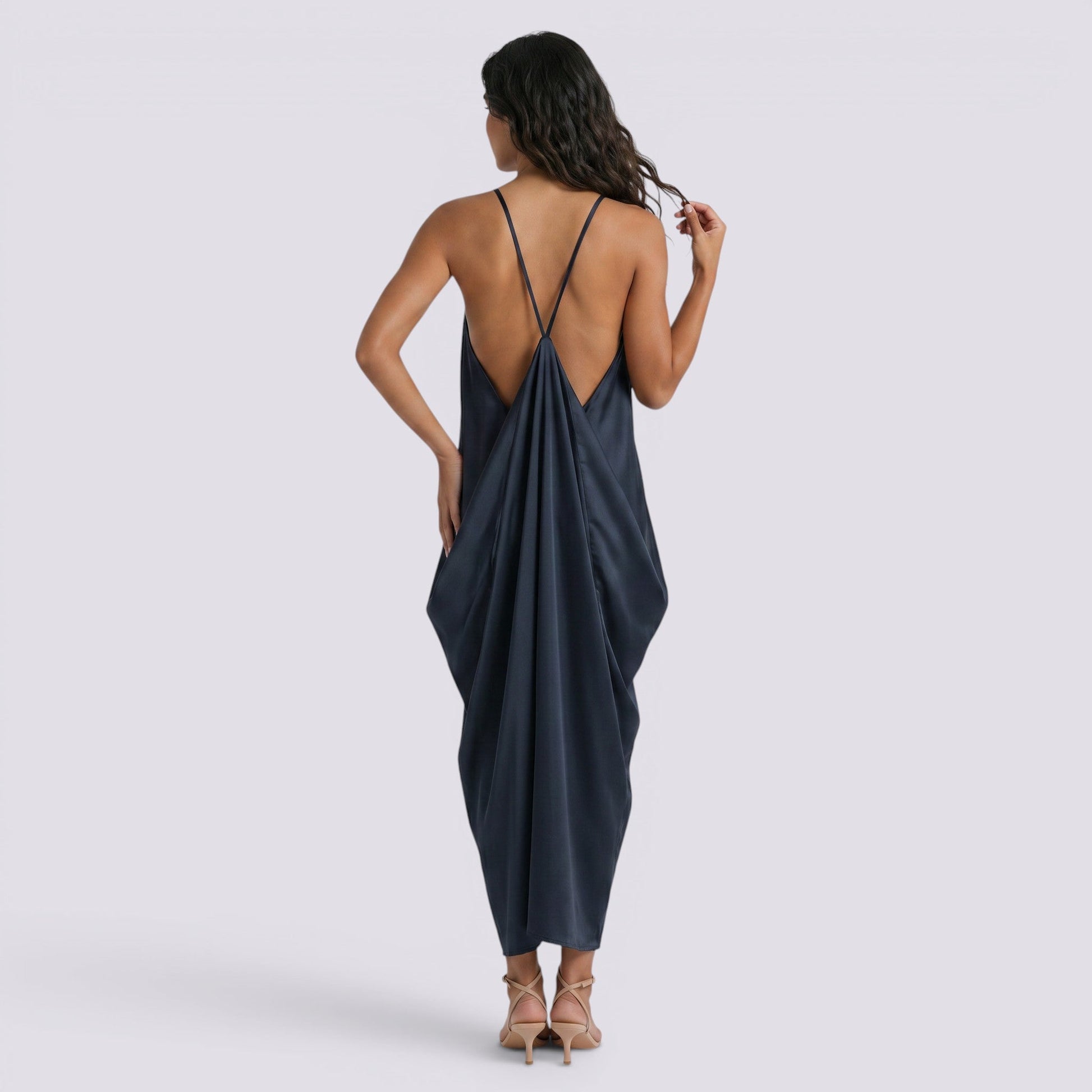 Abito Lungo Donna Halter in Raso Linea A Elegante