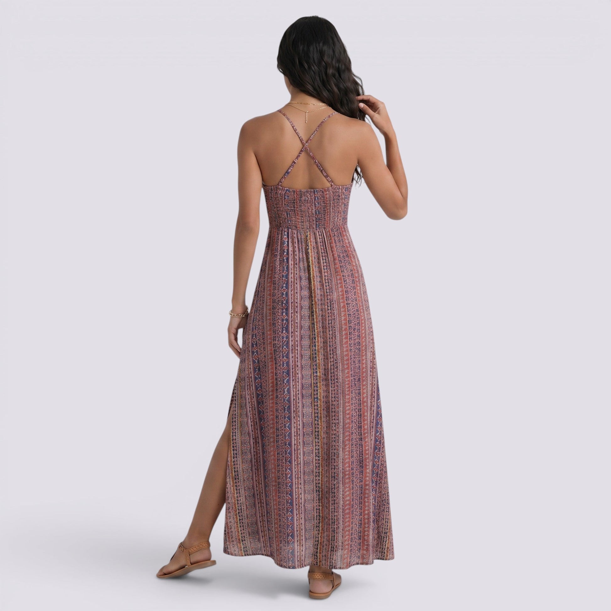 Abito Lungo Donna Maxi Boho Estivo Schiena Aperta