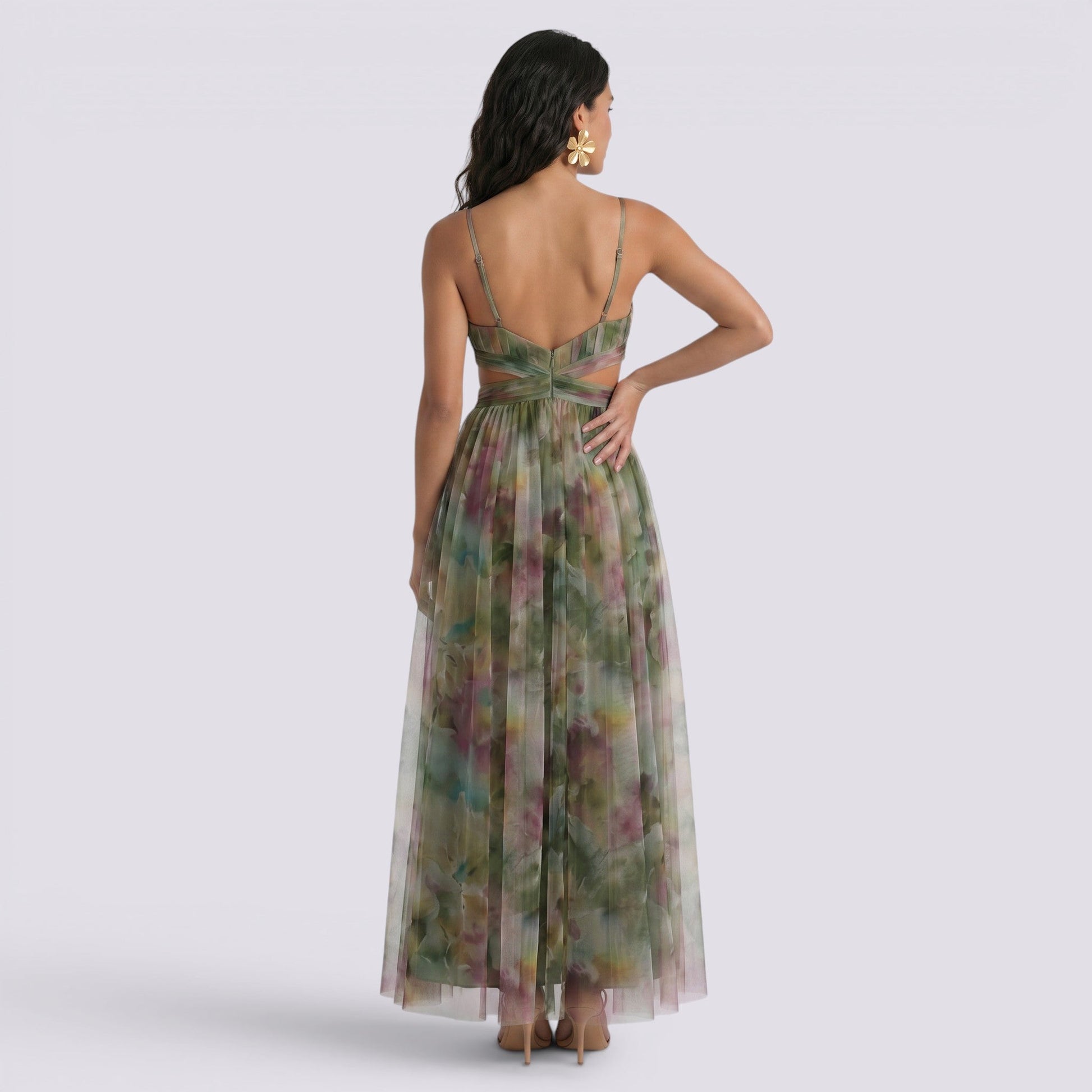 Abito Lungo Donna Stampato Halter Elegante da Cerimonia