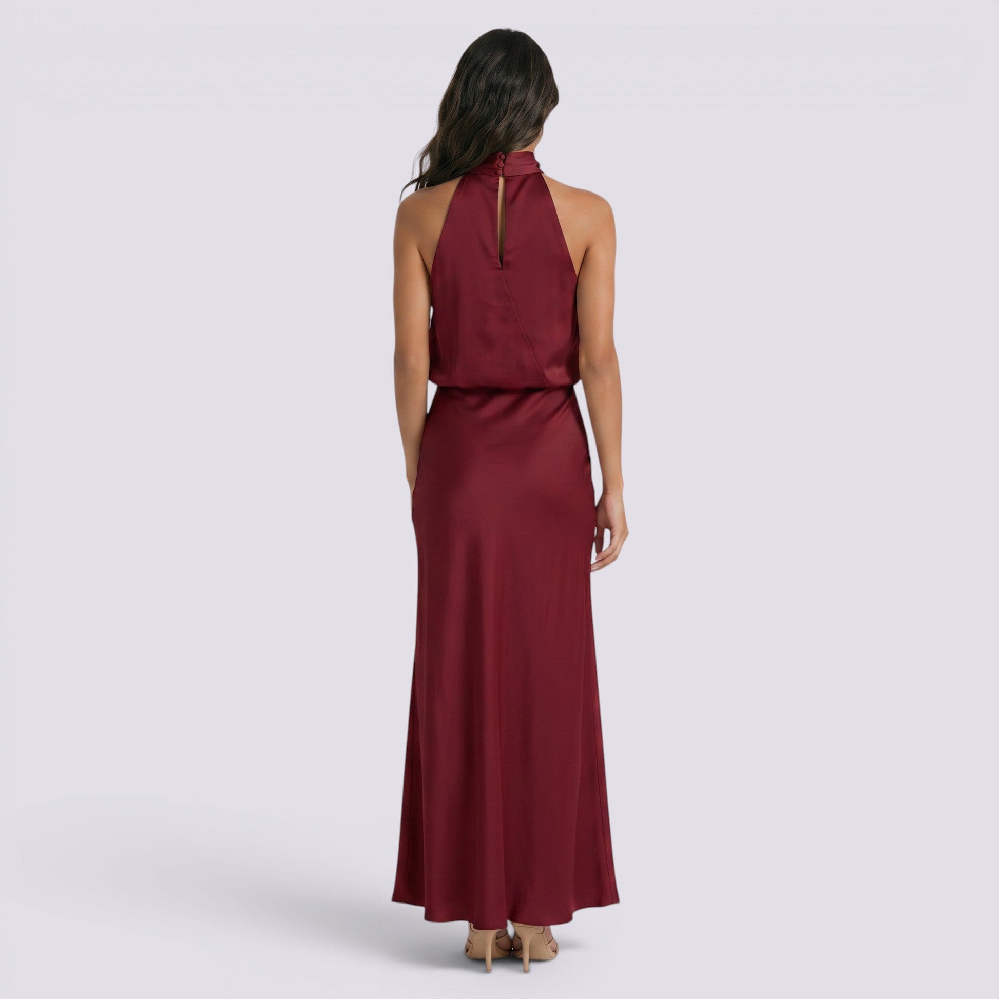 Abito Lungo Donna in Raso da Sera Elegante Fluido