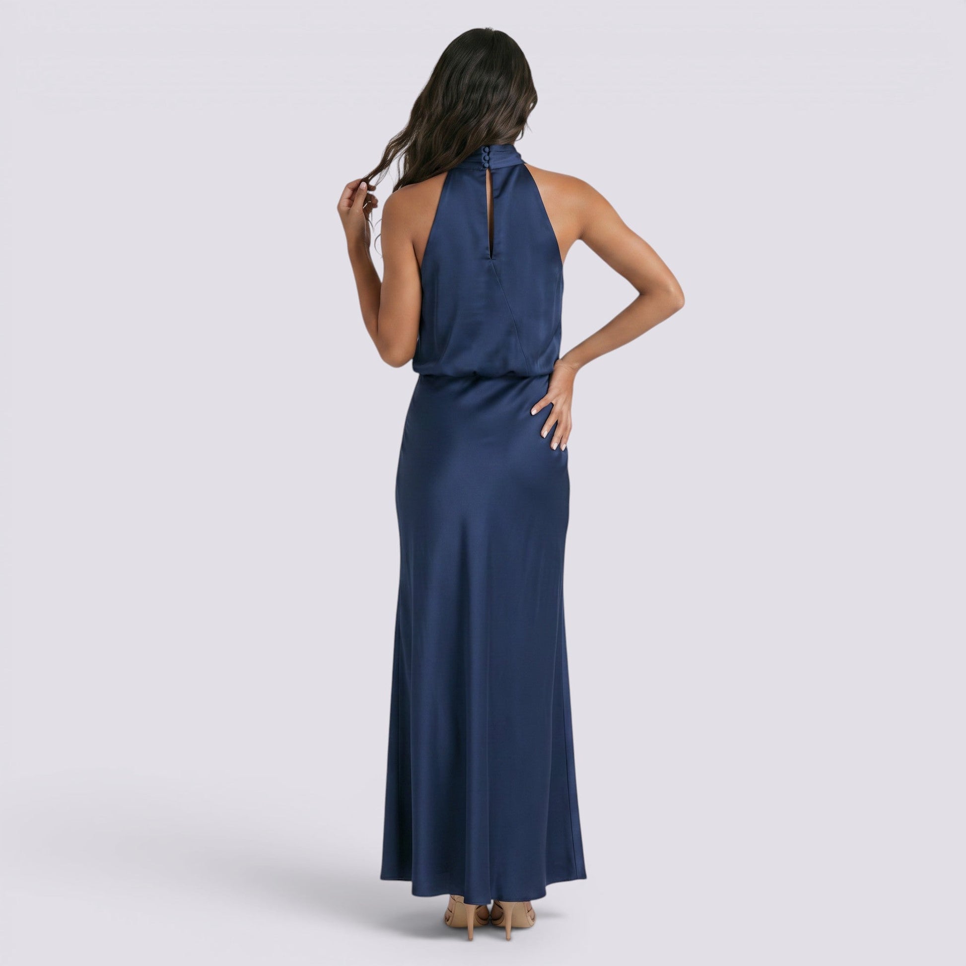 Abito Lungo Donna in Raso da Sera Elegante Fluido